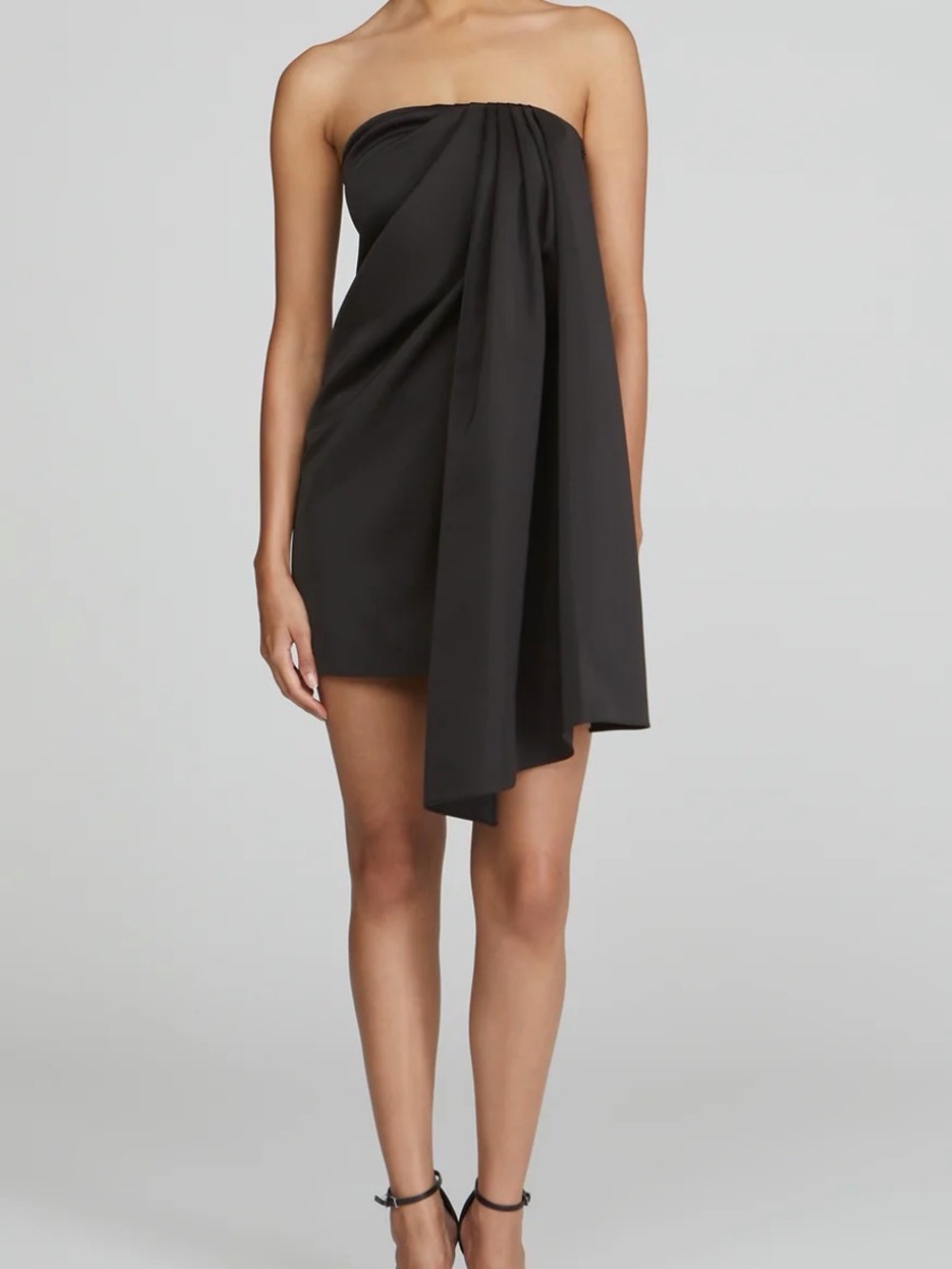 Halston Heritage Isla Strapless Draped Satin Mini Dress Black Size 4 NWT